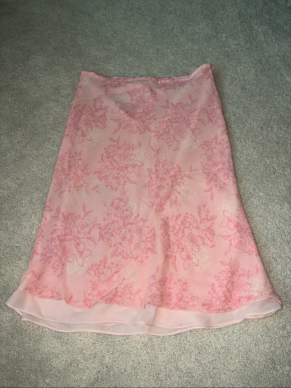 100% Silk  Floral A-Line Midi Skirt size M